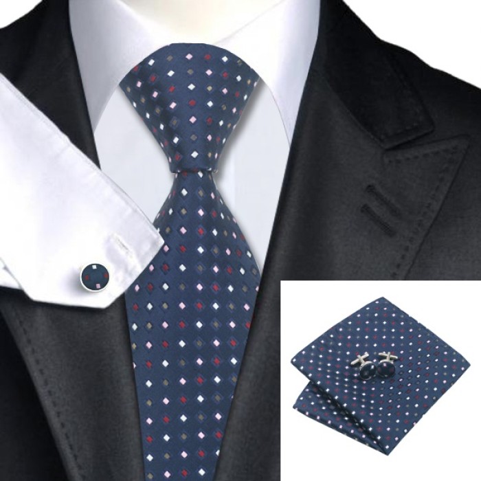 Подарунковий краватка темно-синій з оригінальними квадратиками