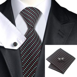 Краватка на подарунок у квадратик з хусткою та запонками