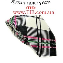 Краватка вузька білий/чорний (салатова та біла смужечка)