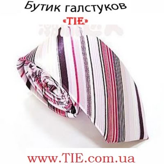 Краватка вузька біла з відтінками рожевого кольору