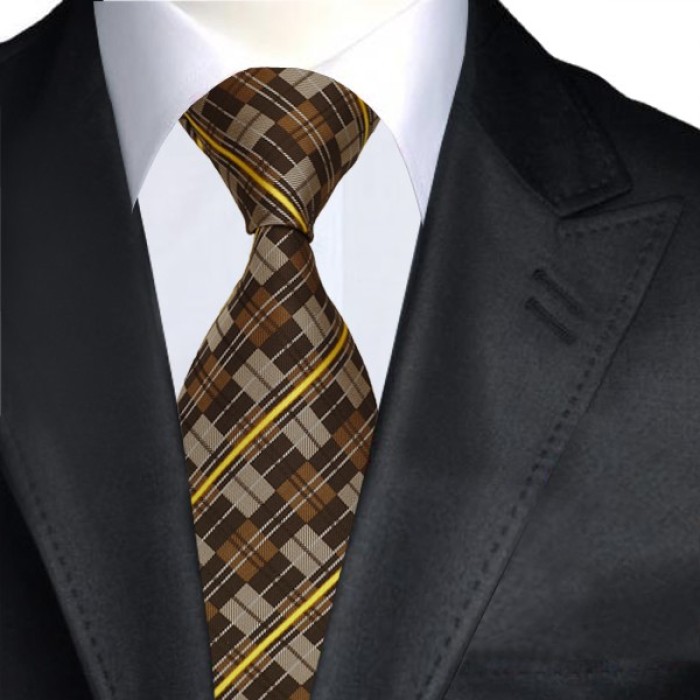 Краватка з відтінками коричневого та жовтими смужками