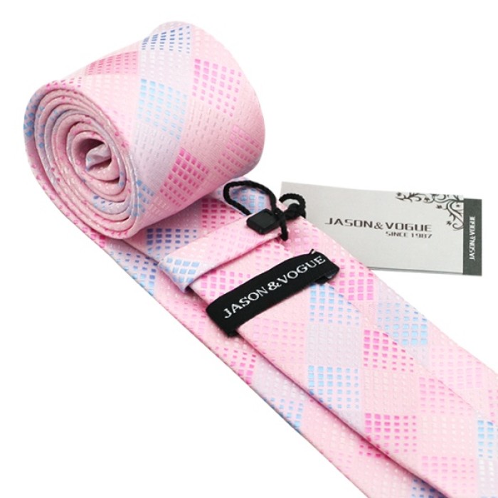 Краватка подарункова рожева з голубим в ромбік