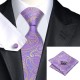 Галстук фиолетовый с голубым и латунным + платок и запонки