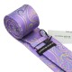Краватка фіолетова з блакитним і латунним + хустка та запонки