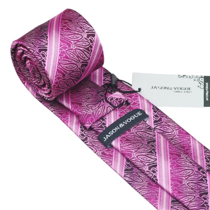 Краватка фуксія в смужку та абстракціями + запонки та платок