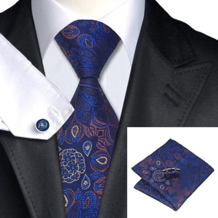 Подарочный галстук темно-синий с коричневый
