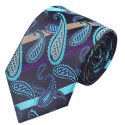 Подарункова краватка бірюзова з фіолетовими абстракціями