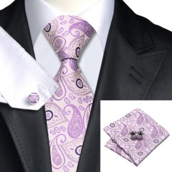 Сиреневый галстук с платком и запонками