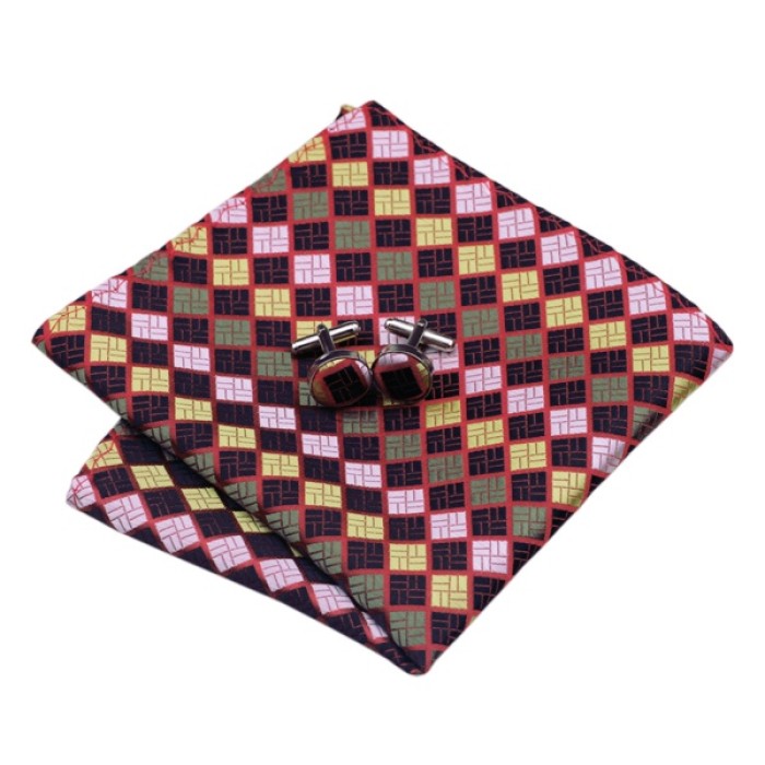 Подарочный галстук в разноцветный квадратик с красным
