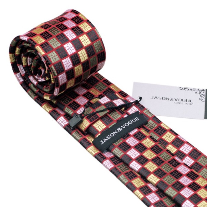Подарочный галстук в разноцветный квадратик с красным