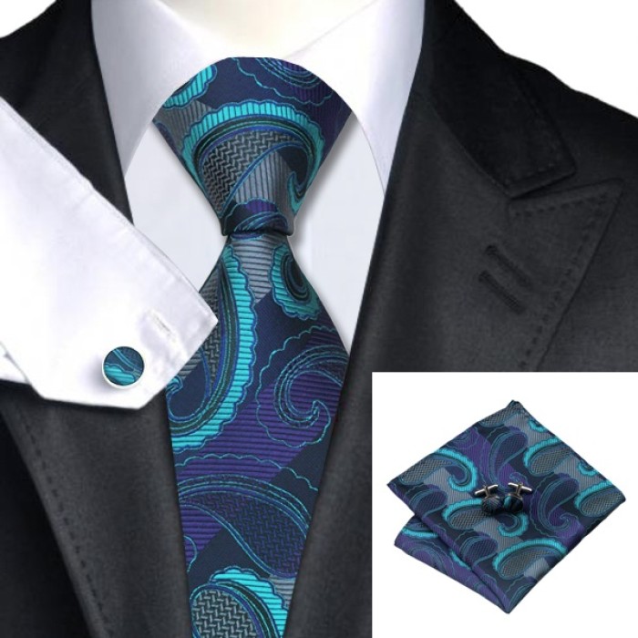 Подарункова краватка бірюзова з фіолетовим у абстракції 01