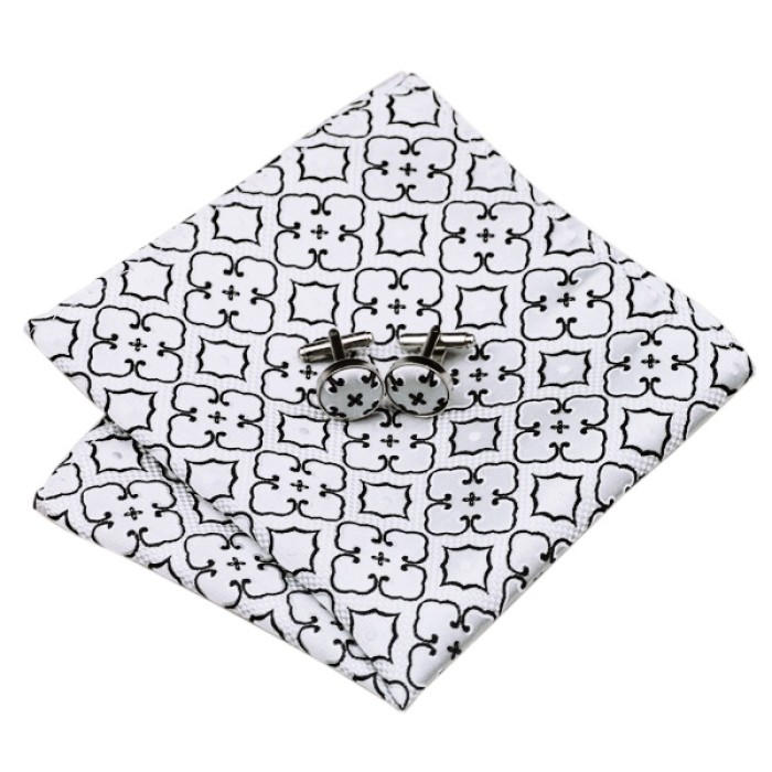 Набір краватка білий з чорними фігурками