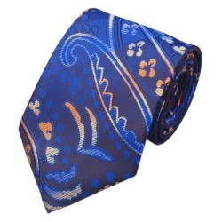 Подарочный галстук коричневый с синим и оранжевым