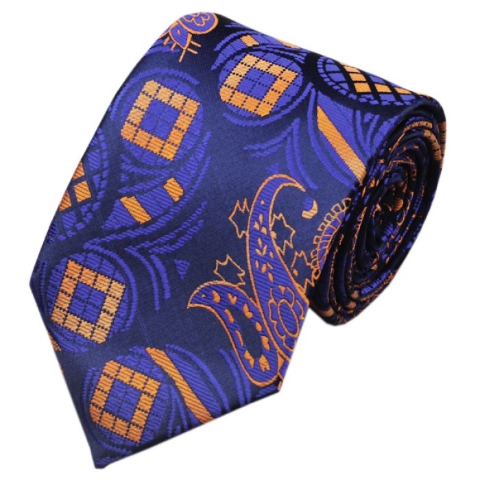 Подарочный галстук синий с оранжевым
