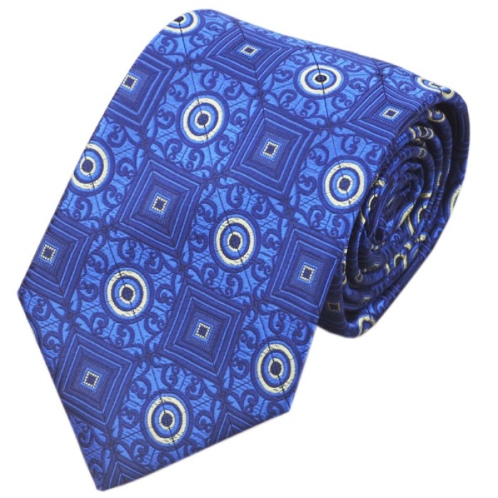 Подарочный набор синий в узорах с платком и запонками