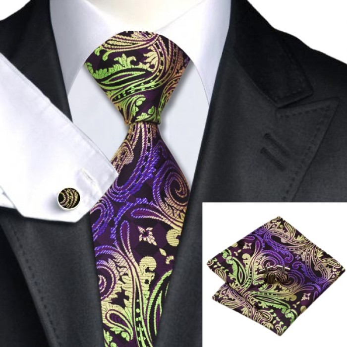 Подарункова краватка фіолетова з салатовим