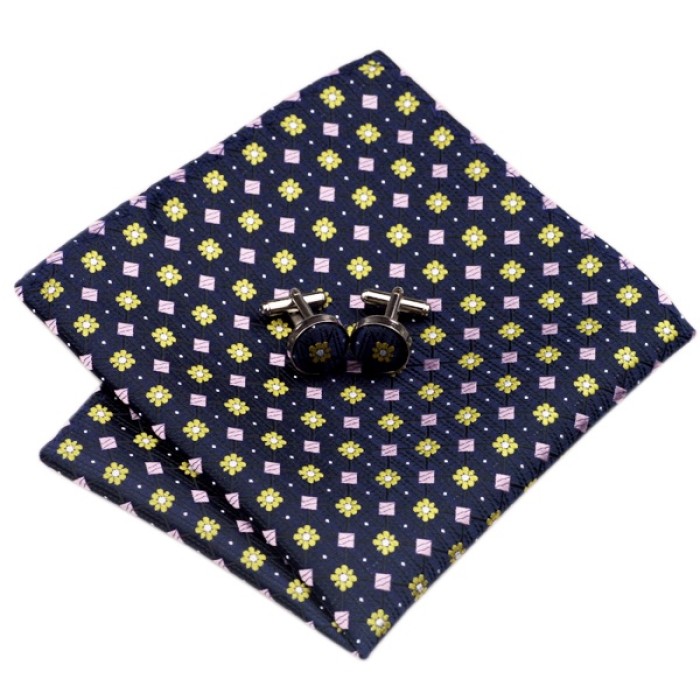 Подарунковий набір синій з чорним у рожевий квадратик і жовтий квіточок