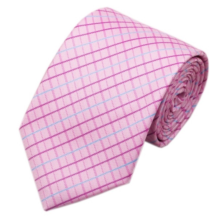 Краватка рожева з фуксією і голубим в сітку + застібки та платок