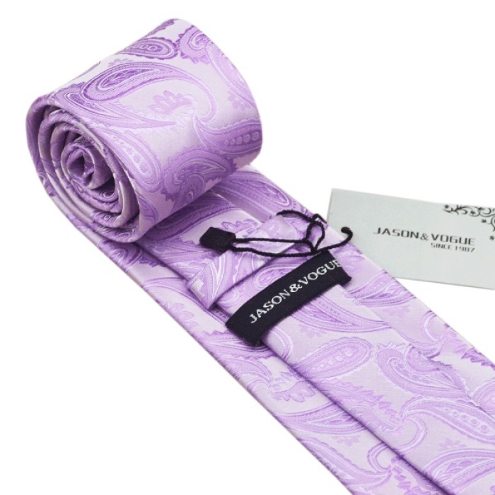 Галстук светло-фиолетовый в абстракциях +запонки и платок