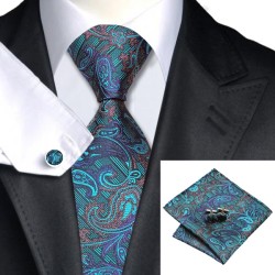 Краватка подарункова бірюзова з коричневим і фіолетовим