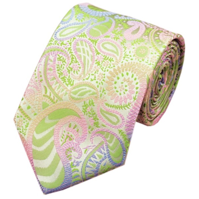 Подарункова краватка салатова з рожевими та блакитними абстракціями