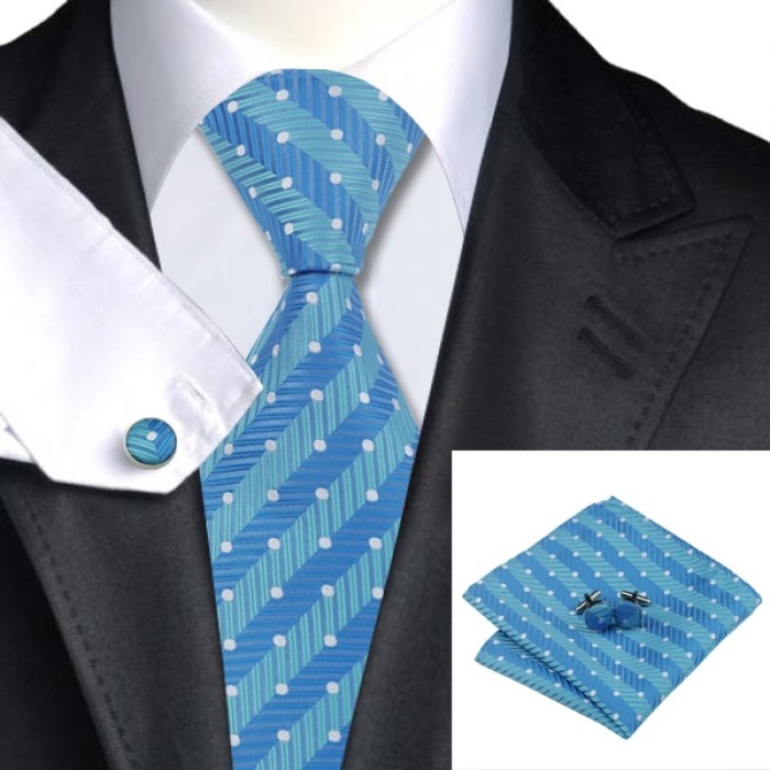Краватка подарункова в блакитний з бірюзовим в смужку