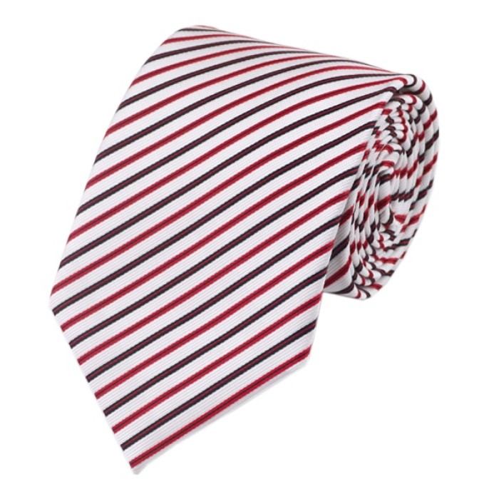Подарункова краватка біла в червоно-чорну полоску