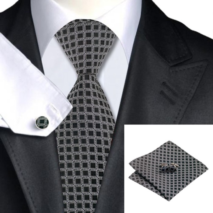 Краватка подарункова чорна з білим в квадратик