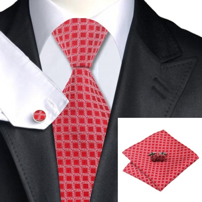 Краватка червона з білим в квадратик