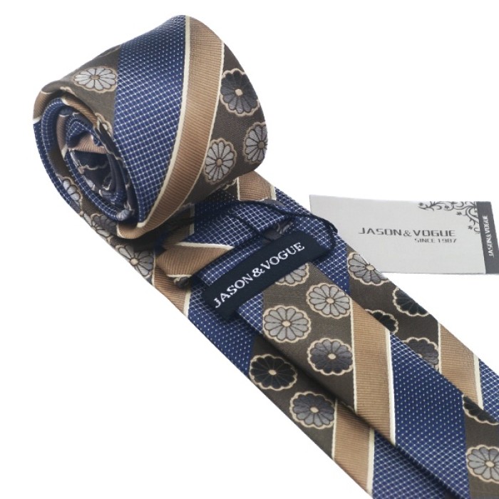 Подарункова краватка коричнева з синім в квітку