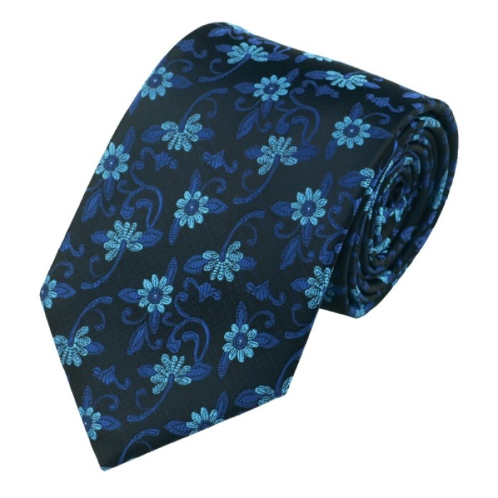 Галстук подарочный синий с бирюзовым цветком
