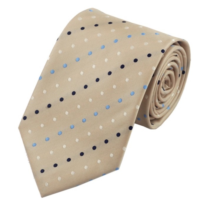 Подарочный галстук бежевый в горошек