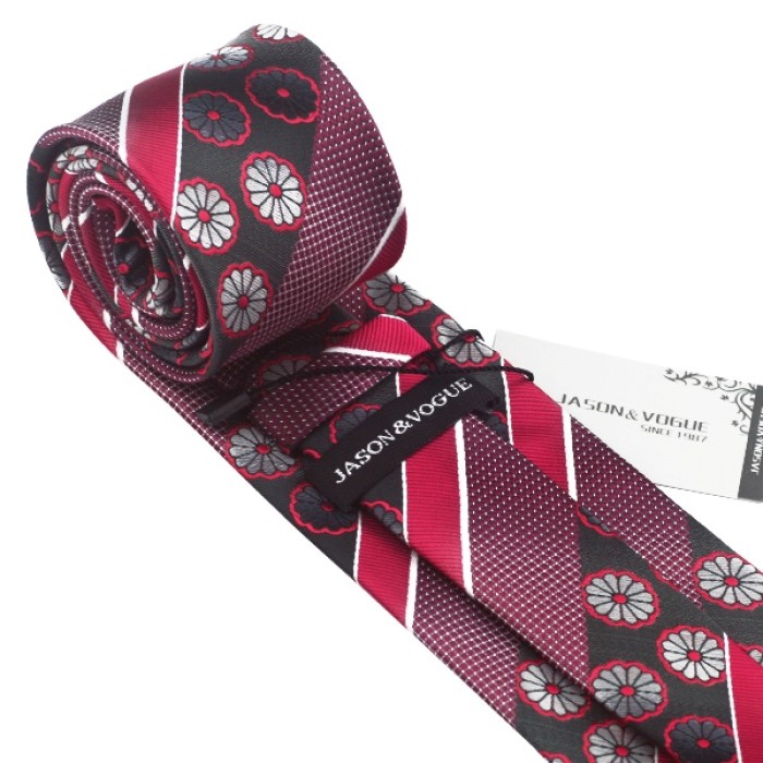 Краватка червона в квітку + хустка та запонки