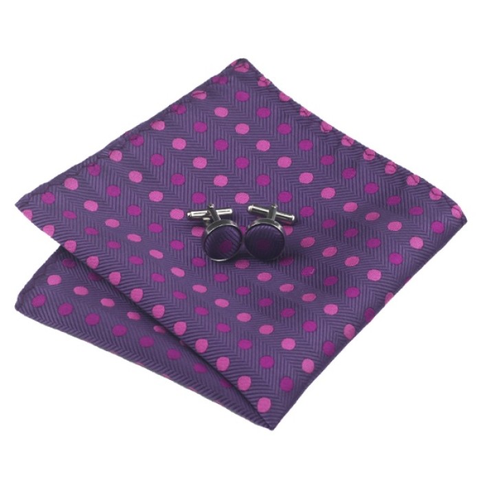 Краватка подарункова фуксія з фіолетовим в горошок
