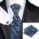 Краватка синя з узором +хустинка та запонки