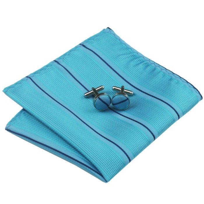 Галстук подарочный бирюзовый в синюю полосочку