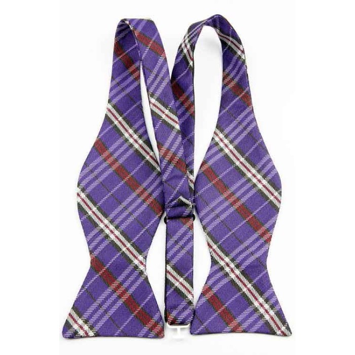 Галстук-бабочка фиолетовый в решетку +платок