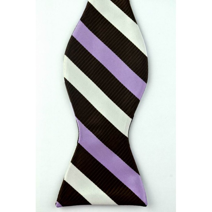 Краватка-метелик в смужку з коричневим та фіолетовим