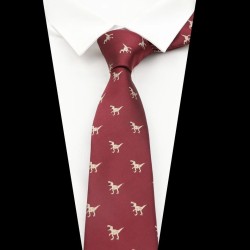 Краватка вузька вишневого кольору з динозаврами 