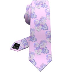 Краватка лавандова жакардова з квітами в трьох розмірах 