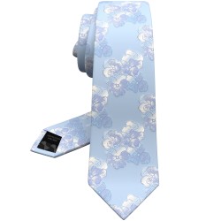 Краватка блакитна жакардова з квітами в трьох розмірах 