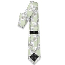Краватка шавлієво-зелена жакардова з квітами в трьох розмірах 