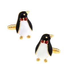 Запонки золотистые с пингвинами